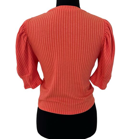 Zara Orange Ribbed Short Sleeves Top Size L - Picture 3 of 7